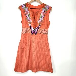 Orange Purple Butterfly Floral Dress Size M Sleeveless Fairycore Artsy Eclectic‎